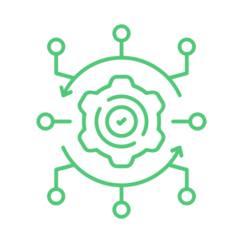 Cognitive Logic Engine Icon Green Icon with gear and network and neural nodes for the Cognitive Logic Engine that acts as the brain of the system.